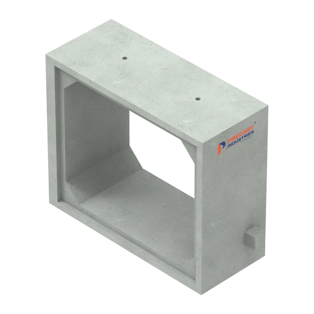 Render of a single-cell box culvert unit showing the haunched internal corners